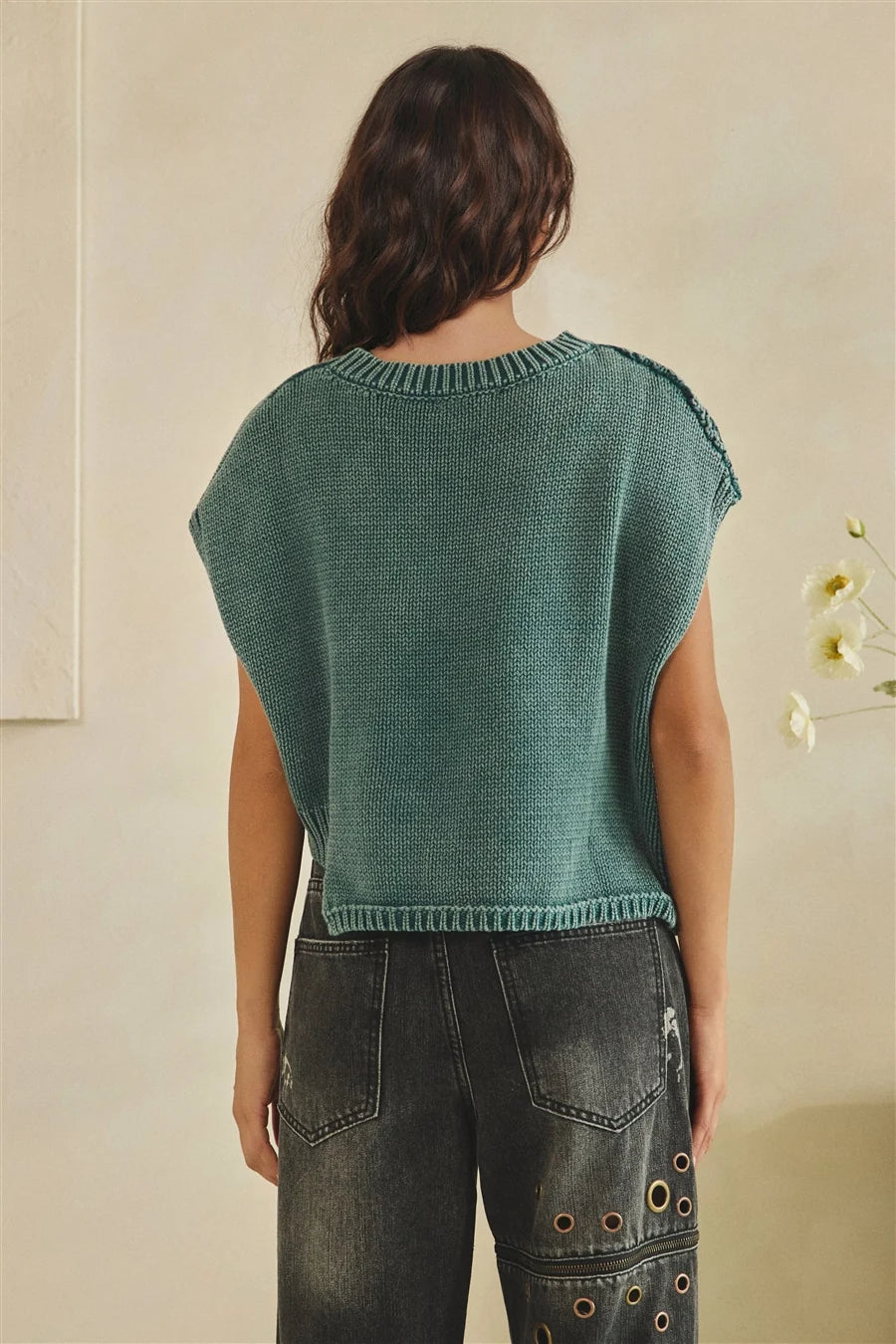 Asymmetric Mix Knit Sweater Vest