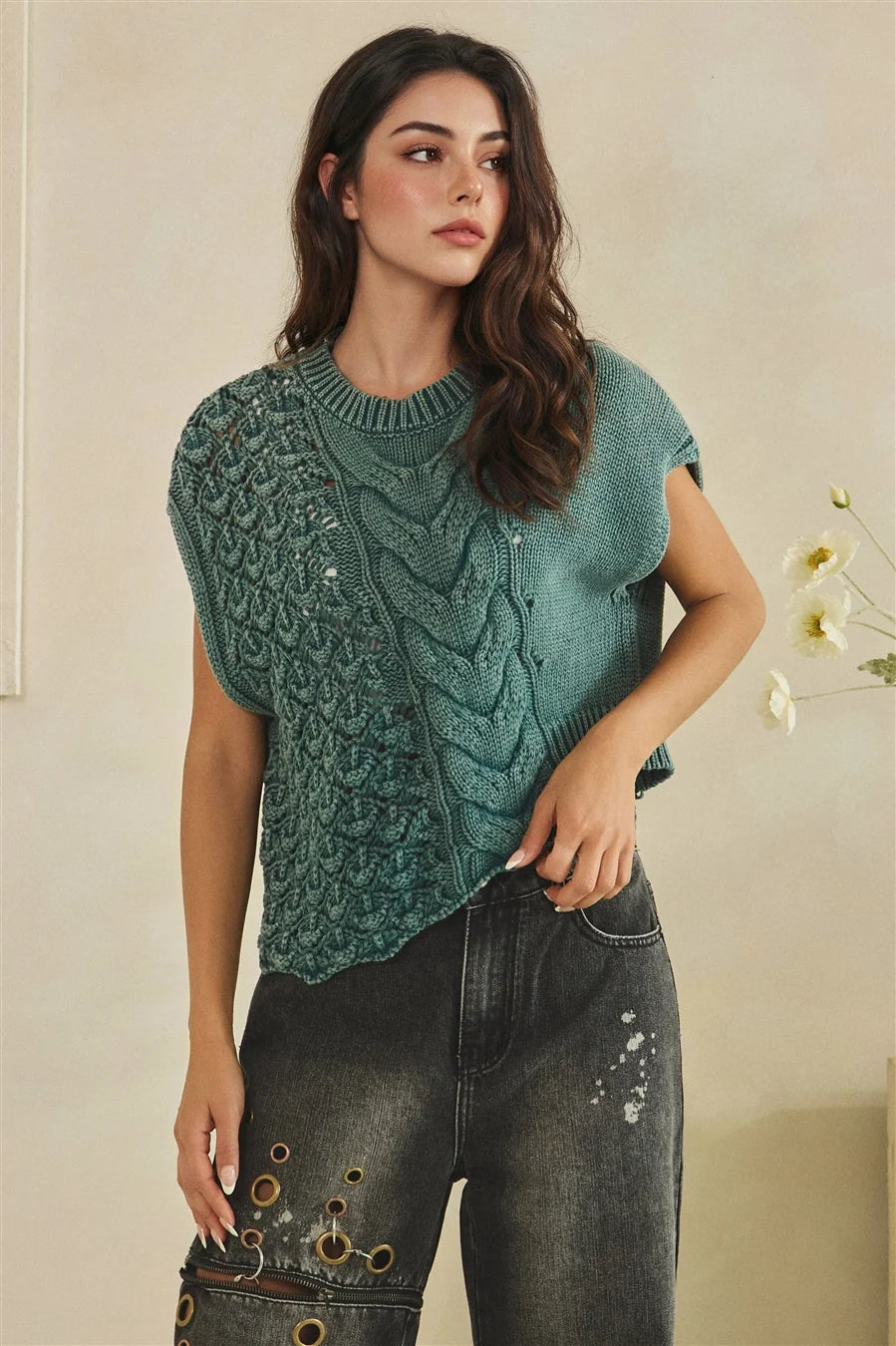 Asymmetric Mix Knit Sweater Vest
