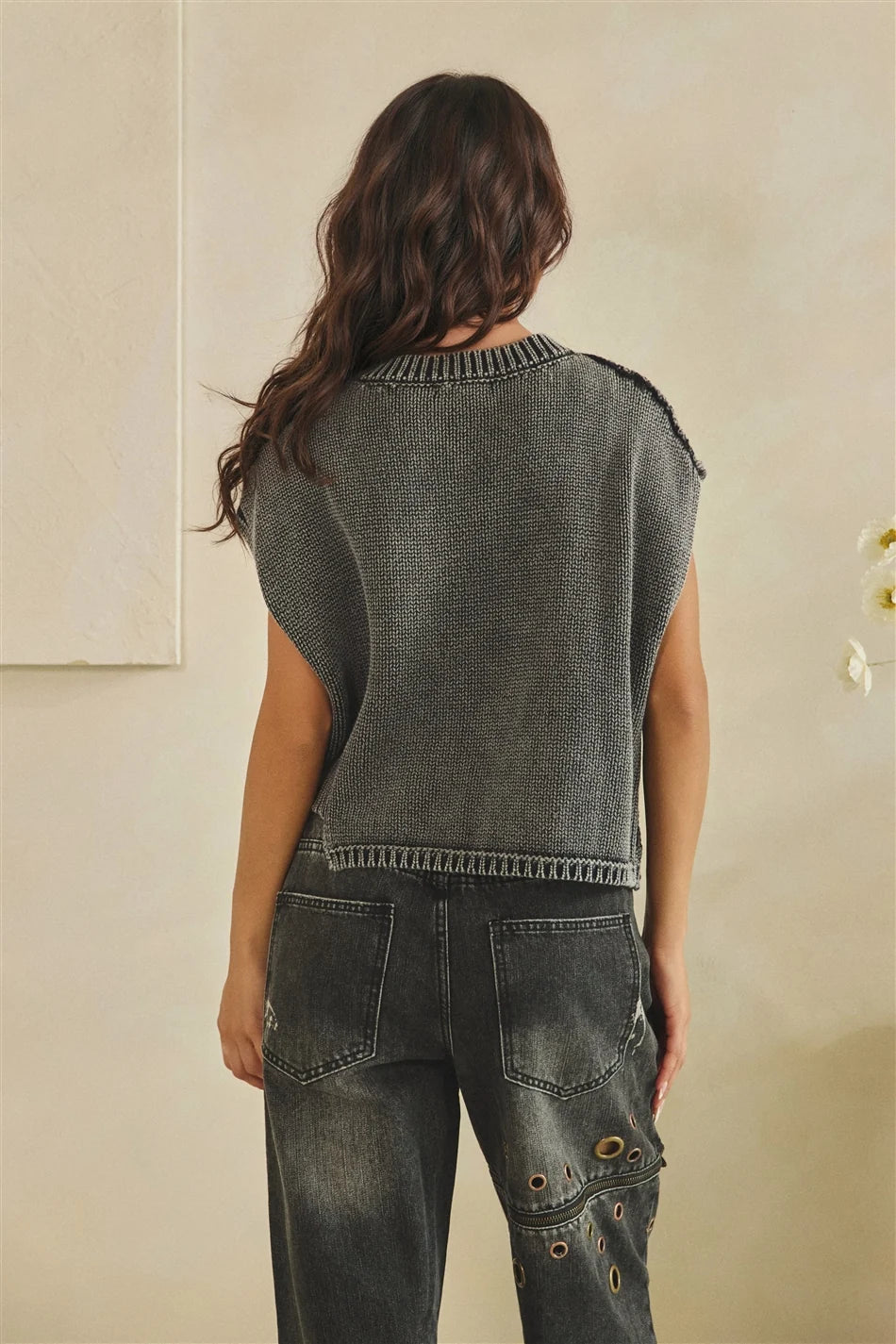 Asymmetric Mix Knit Sweater Vest