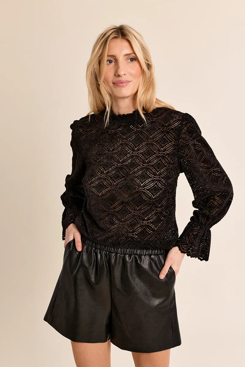 Soft Lace Ruffle Detail Long Sleeve Top