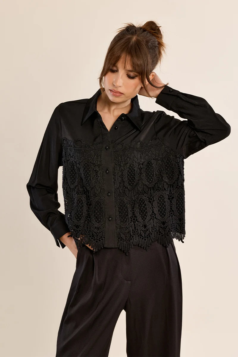 Lace Overlay Button Up Shirt