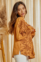 Ruffle Detail Tassel All Over Emb. Long Sleeve Top Marigold