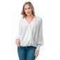Smock Cuff Sleeve Surplice Top Green