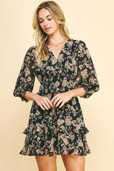 Floral Smocked Waist Dress Olive