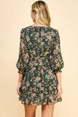 Floral Smocked Waist Dress Olive