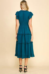 Ruffle Tea Length Dress Teal