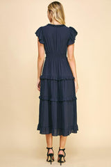 Ruffle Tea Length Dress Deep Navy