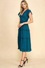 Ruffle Tea Length Dress Teal