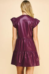 Faux Leather Tiered Dress Eggplant