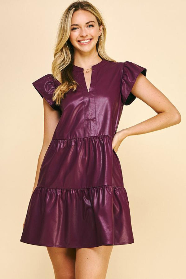 Faux Leather Tiered Dress
