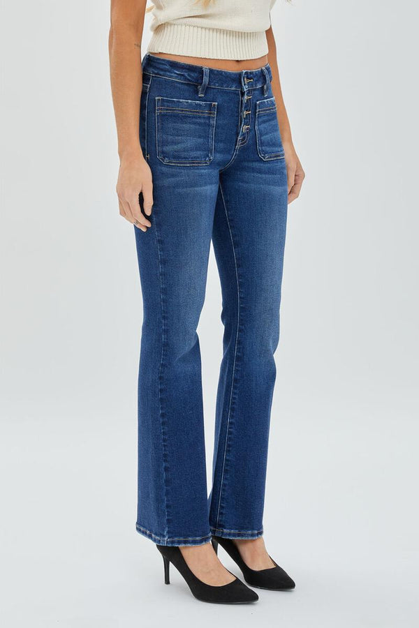 Happi Front Pocket Button Up Flare Jeans Dark