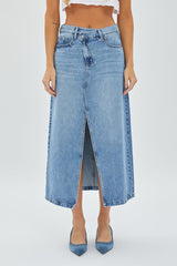 Peyton Front Slit Crossover Denim Skirt Medium