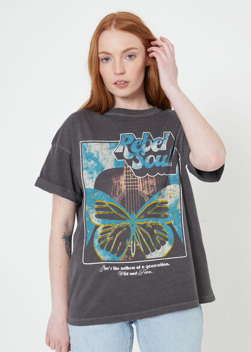 Rebel Soul Butterfly Boyfriend Tee Vintage Black