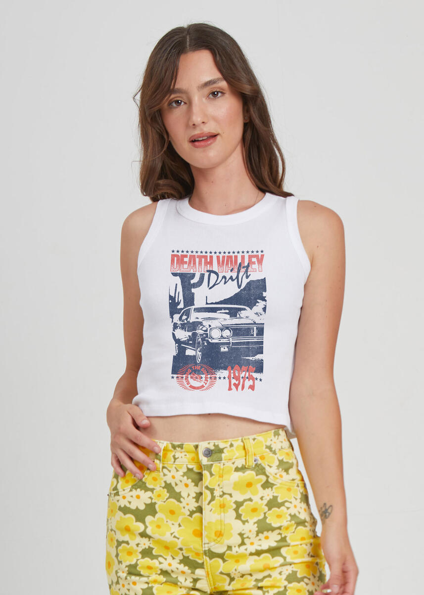 Death Valley Drift Ribbed Crop Tank White