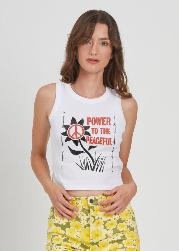 Power To The Peaceful Ribbed Crop Tank