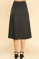 Satin Side Slit Midi Skirt Black