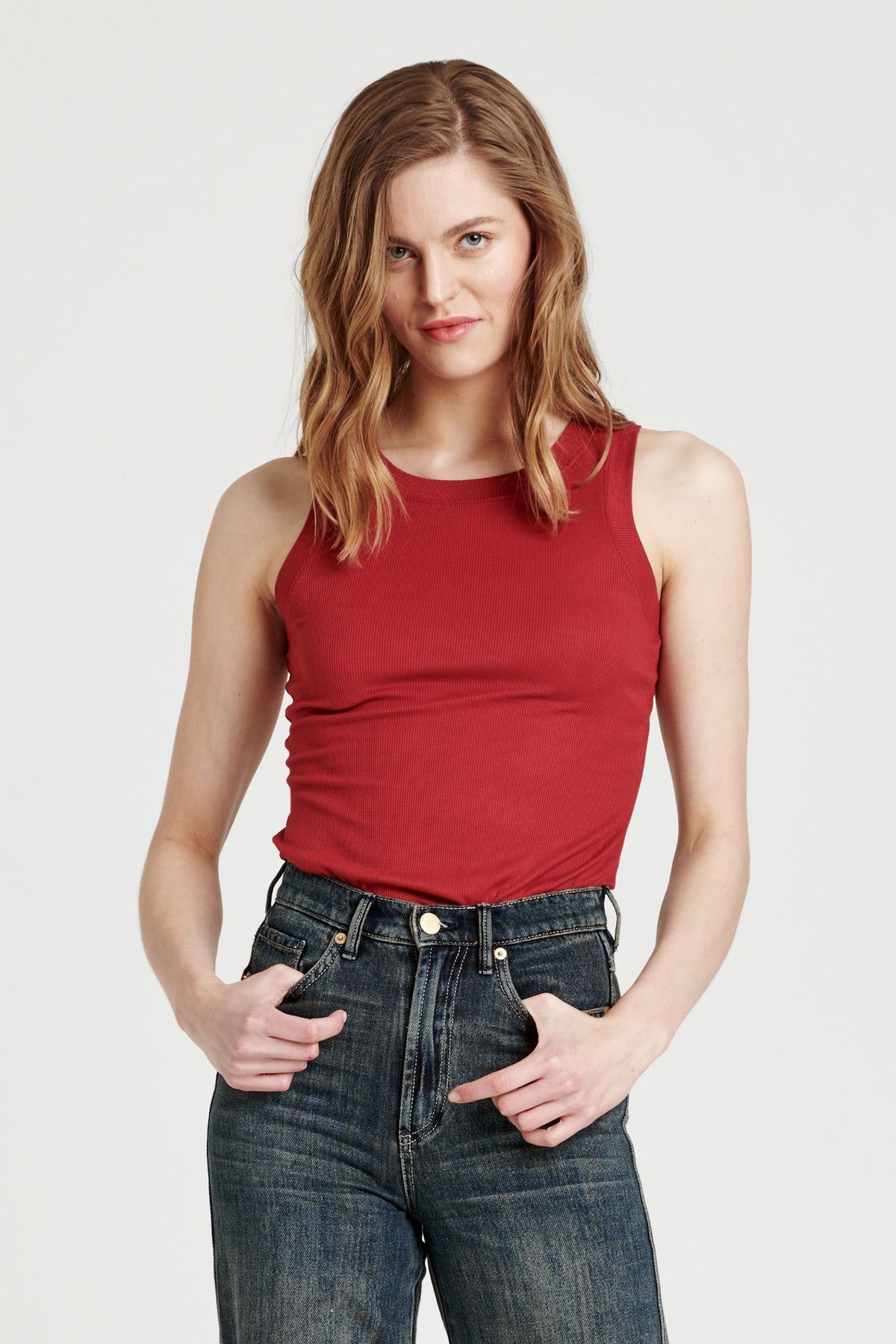 Cleo Ribbed Curve Hem Tank Vino