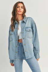 Oversized Big Pocket Denim Jacket Light Denim