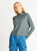 Ribbed Mock Neck Knit Top Slate