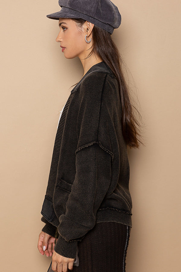 Vintage Wash Woven Patch Outseam Cardi