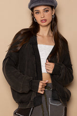 Vintage Wash Woven Patch Outseam Cardi Black