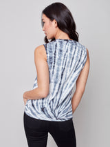 Tie Dye Sleeveless Tied Scrunch Side Tank Charcoal