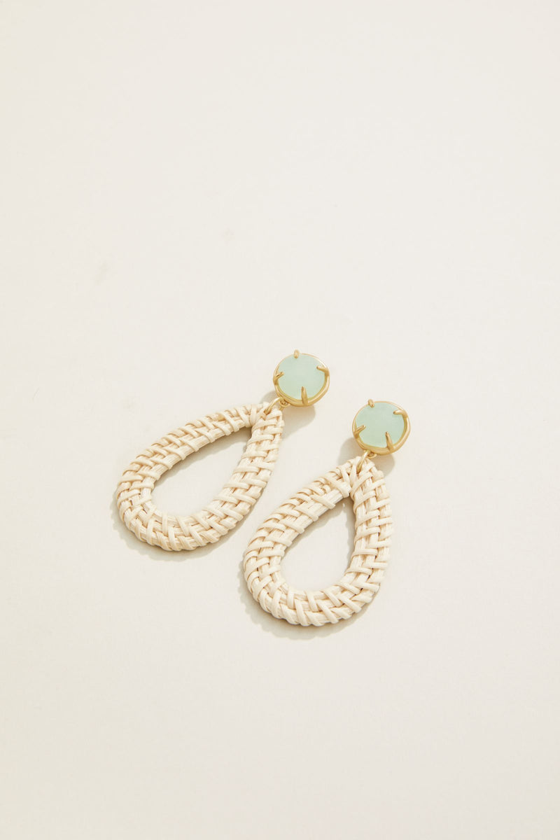 Poolside Wicker Earrings - Seafoam + White