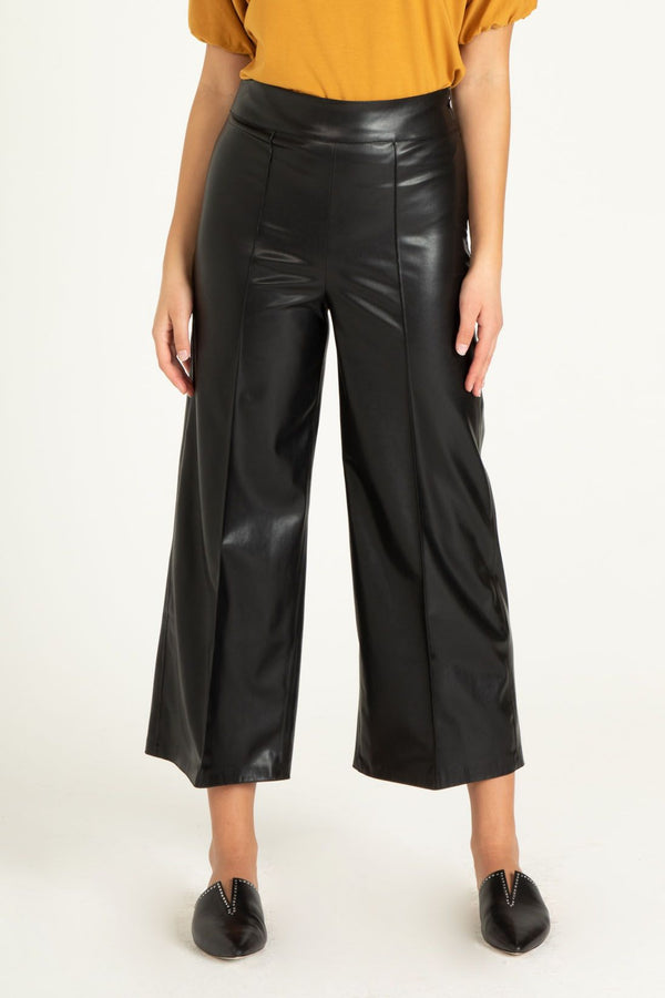 Sparkle Leather Wide Leg Pant Black