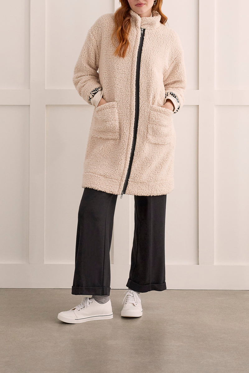 Lined Zip Up Sherpa Coat Oyster