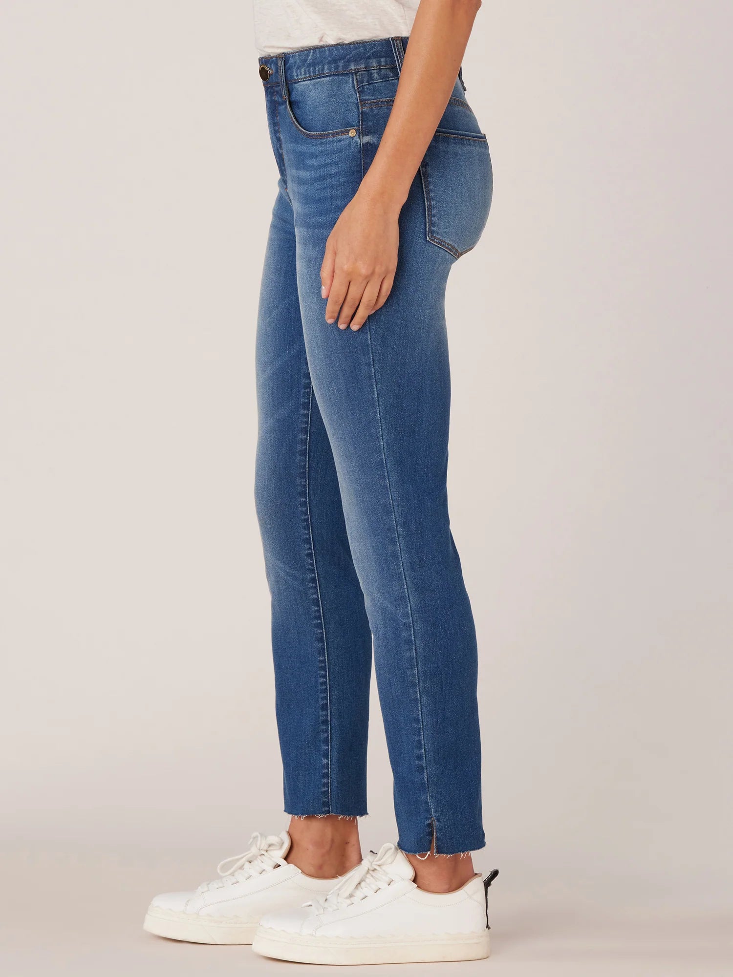High Rise Raw Hem Vintage Skinny Jeans Blue