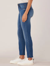 High Rise Raw Hem Vintage Skinny Jeans Blue