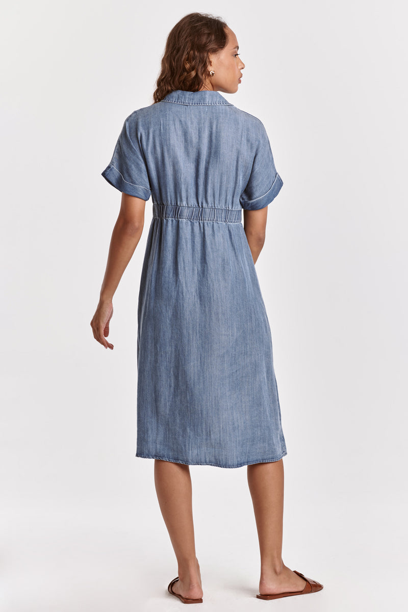 Erika Collared Slit Skirt Midi Dress Independence Blue