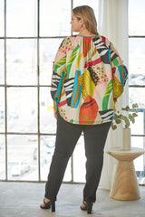 Printed Voile Half Button Front Tie Blouse Multi