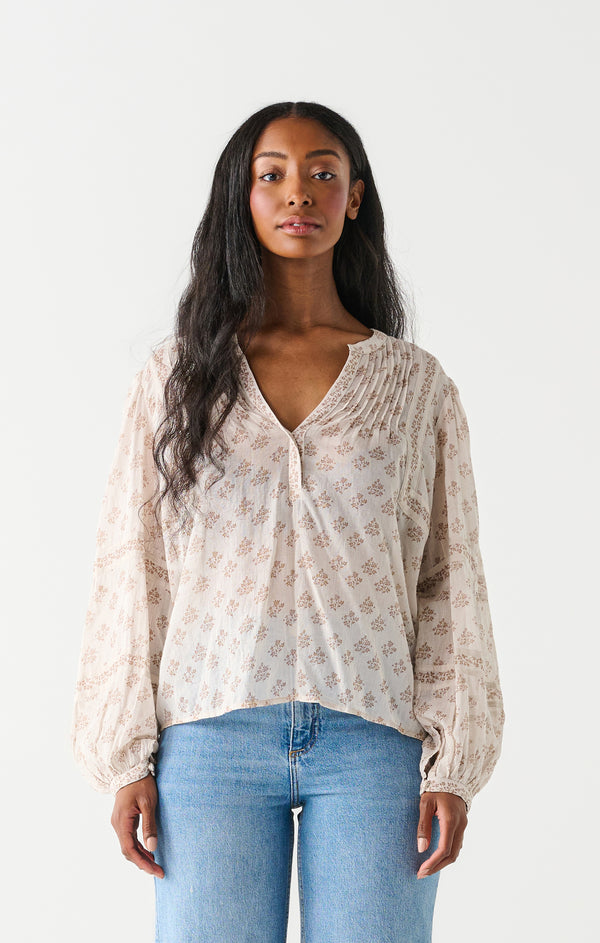 Floral Cluster Printed Puff Sleeve Top Earth Floral