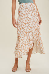 Floral Asymmetric Ruffle Hem Skirt Cream + Amber