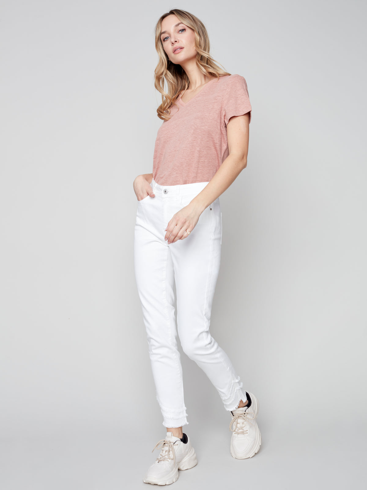 Frayed Hem Denim Pant White