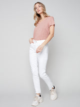 Frayed Hem Denim Pant White