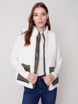 Reversible Sherpa Puffer Vest Ecru