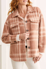 Oversize Plaid Fuzzy Shacket Cinnamon