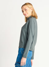 Ribbed Mock Neck Knit Top Slate
