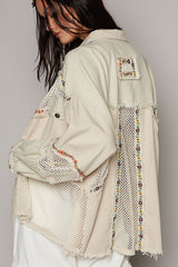 Fray Detail Stripe Fishnet Patchwork Jacket Natural Multi