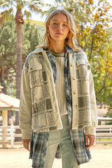 Plaid Sherpa Corduroy Detail Jacket Ivory