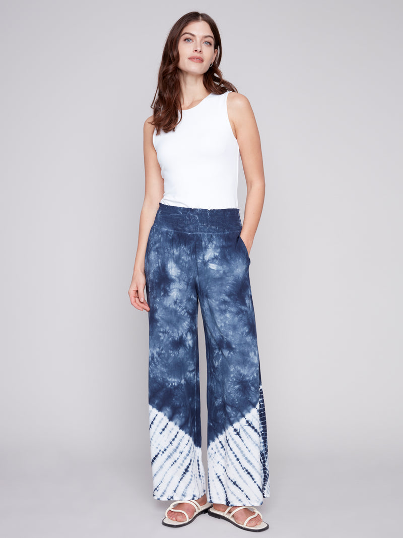 Flowy Palazzo Smock Waist Pants Navy