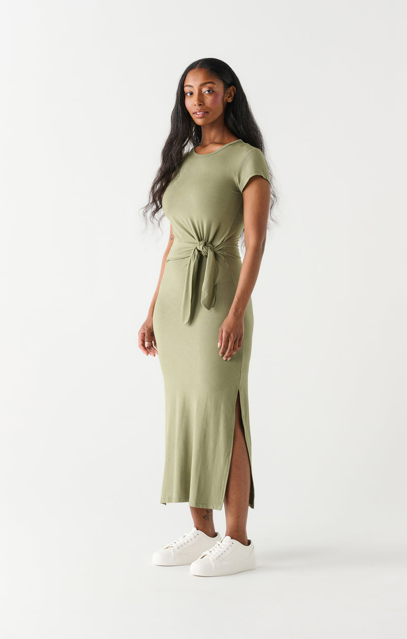 Knotted Midi TShirt Dress Dusty Mint