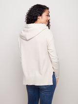 Fringe Detail Hoodie Sweater Heather Natural