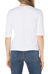 Double Layer 1/2 Sleeve Rib V Neck Top Cream