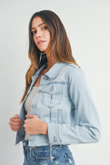 Fray Hem Denim Jacket Light Denim