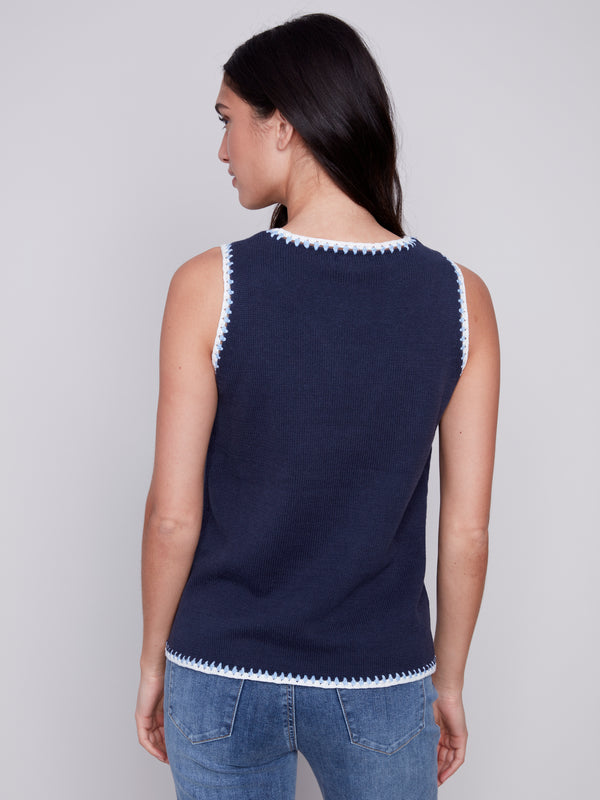 Crochet Edge Knit Tank Navy