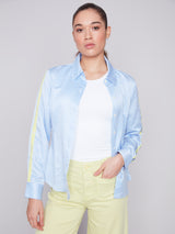 Ribbon Tape Sleeve Stripe Poplin Shirt Sky