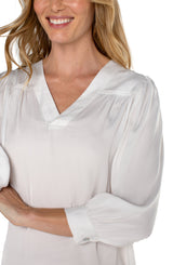 Satin Vneck Ruched Shoulder Blouse Ivory